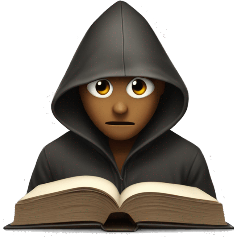 hooded mystery person behind a book emoji