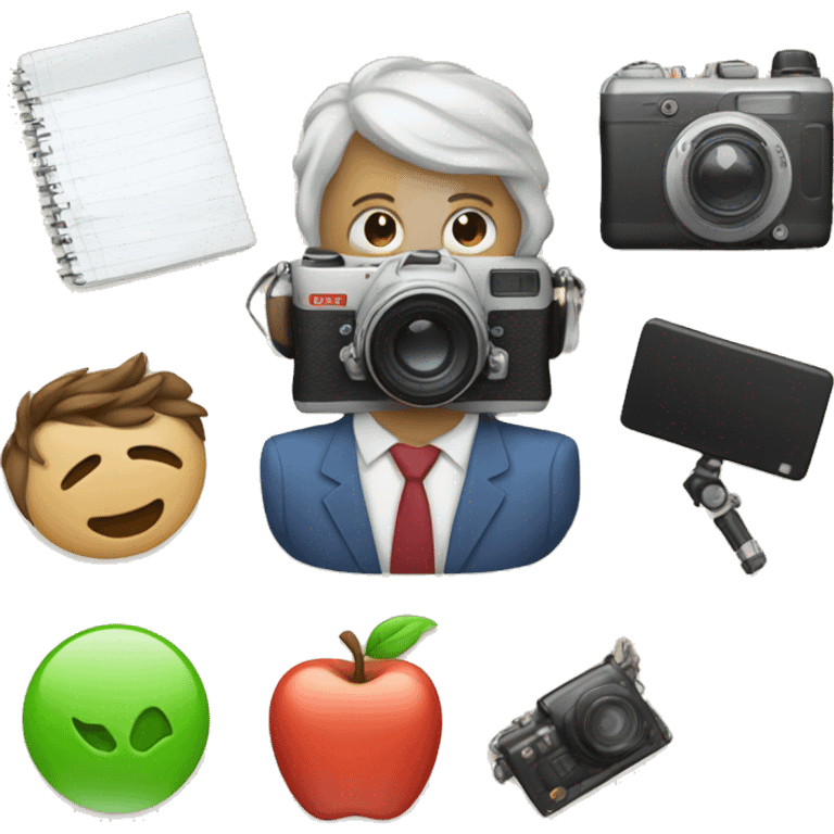 An emoji representing a vlog, featuring a camera, a play button, and a notepad, symbolizing the process of recording and sharing personal experiences or daily activities emoji