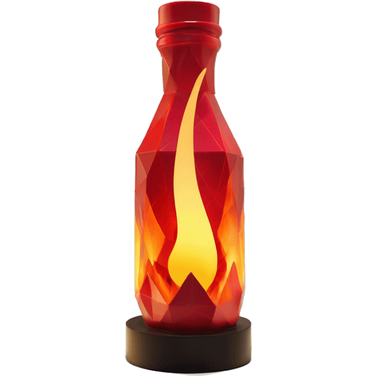 flame in a bottle sculpture symbolizing Sagittarius with a geometric, faceted design. The symbol is standing upright with angular and disney features. The vibrant red flame colors highlights the sharp edges and planes. emoji