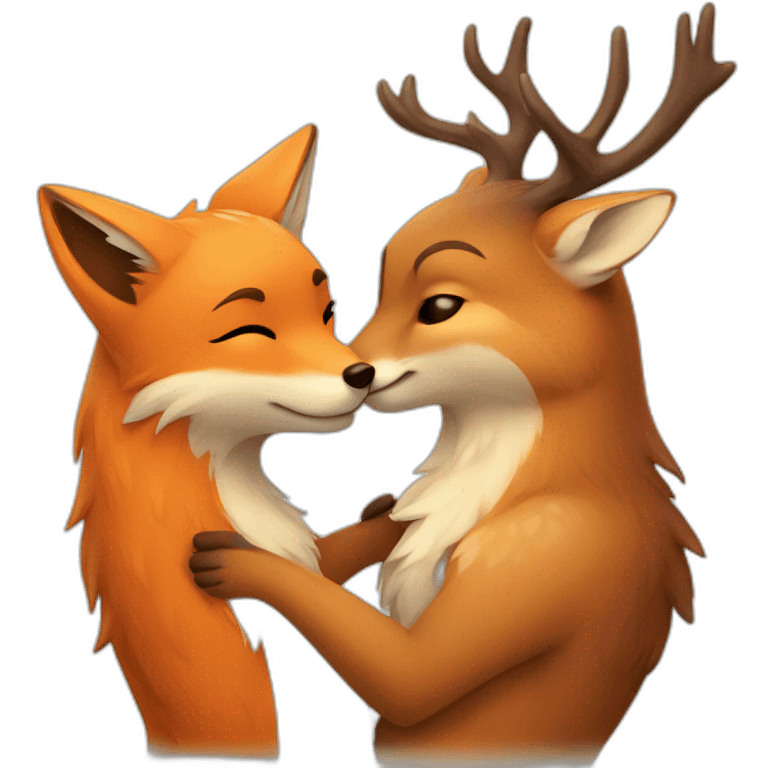 Fox and a deer hugging each other  emoji