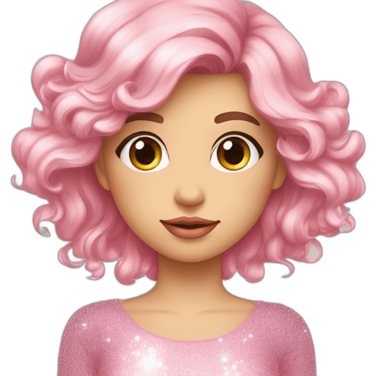 Fille cheveux long bleunuit et rose avec des paillettes dans les yeux emoji