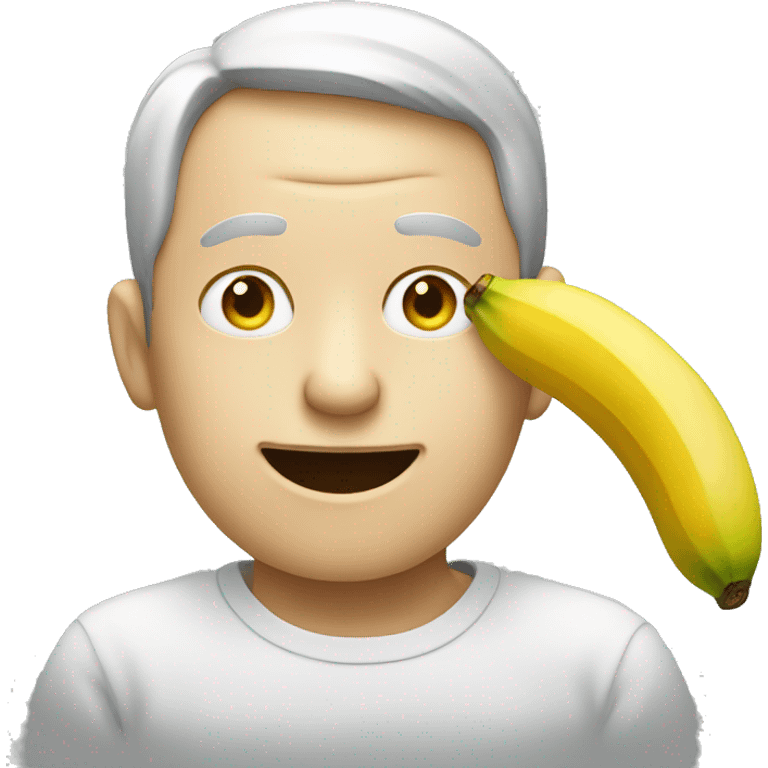 A blind man eating a banana and winking emoji