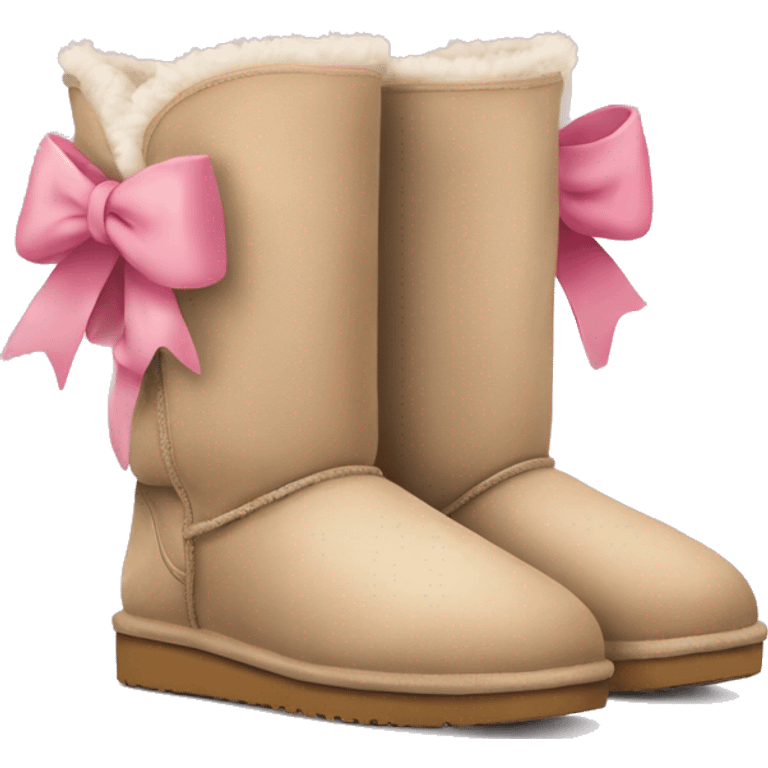 Beige Uggs with pink bow on the back emoji