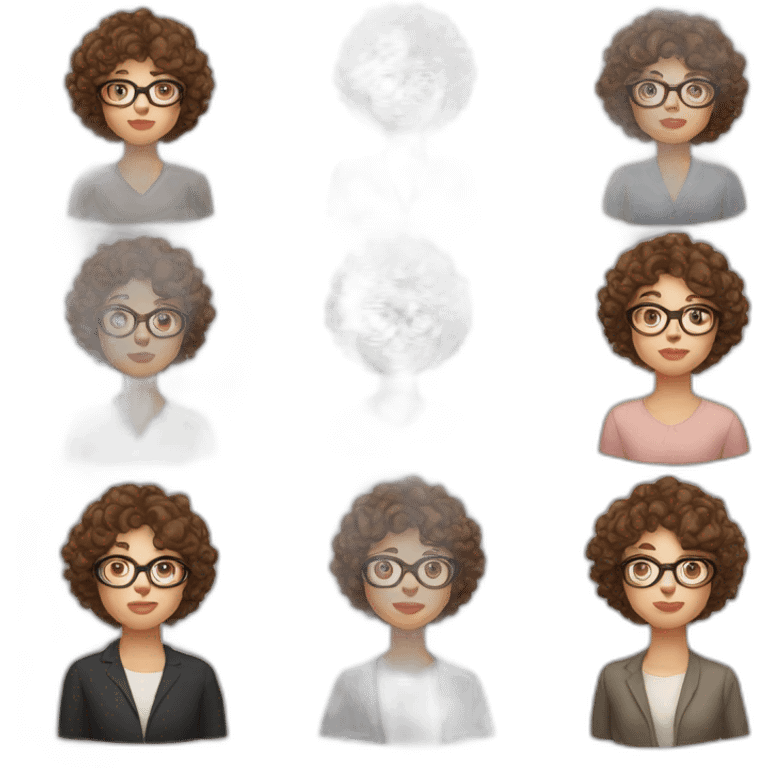 Brown hair, short hair, curly hair, teacher with round glasses, thin lips emoji