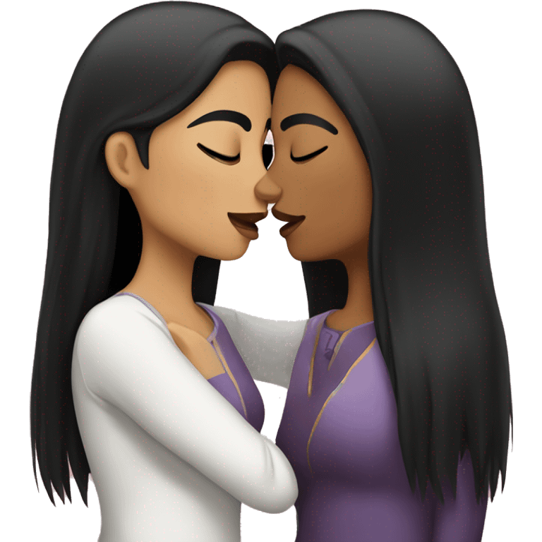 Lesbians kiss. They have long black hair and white skin color. emoji