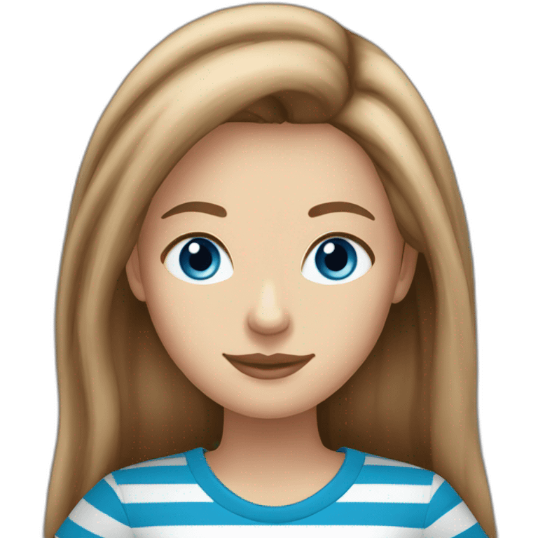 long light brown hair woman blue eyes black stripy t-shirt emoji