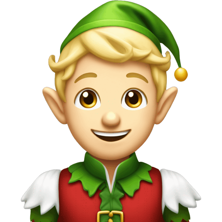 Cute little male Christmas elf with blonde hair and a 5 o clock shadow, smiling and blushing  emoji