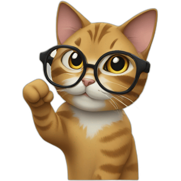 cat nerd glasses finger up emoji