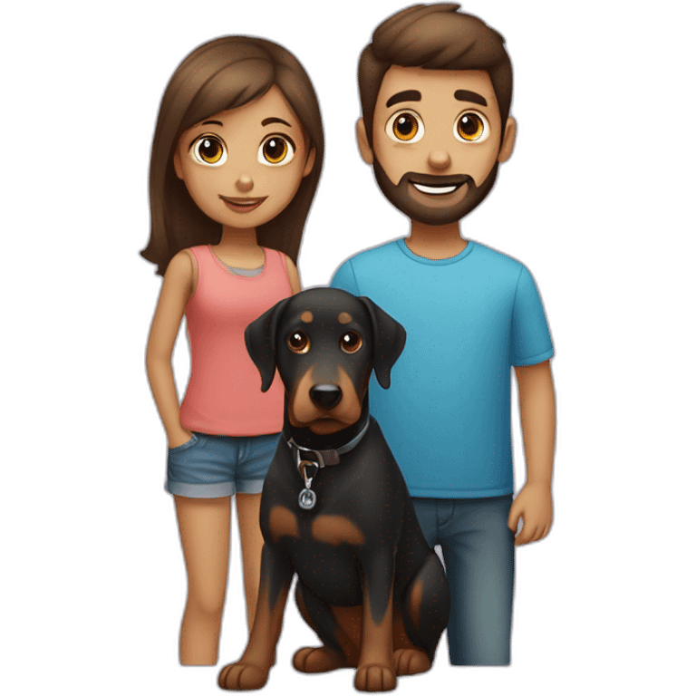 A boy with beard and with a beautiful girl with a boy Doberman dog emoji