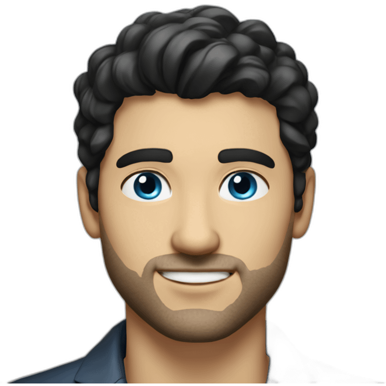 man, blue eyes, 30 year old, caucasian, black hair, blazer, t-shirt, good looking emoji