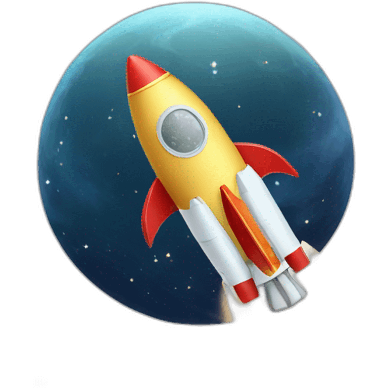 rocket in space flying around a moon of ice and gold emoji