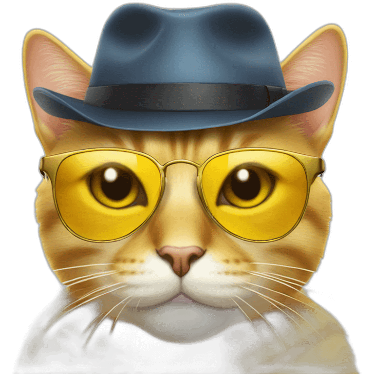 yellow cat emoji in sunglasses and hat emoji