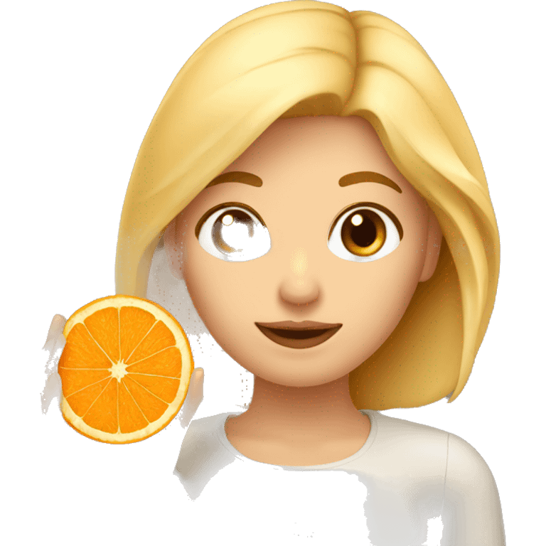 Mujer rubia con naranja en la mano emoji