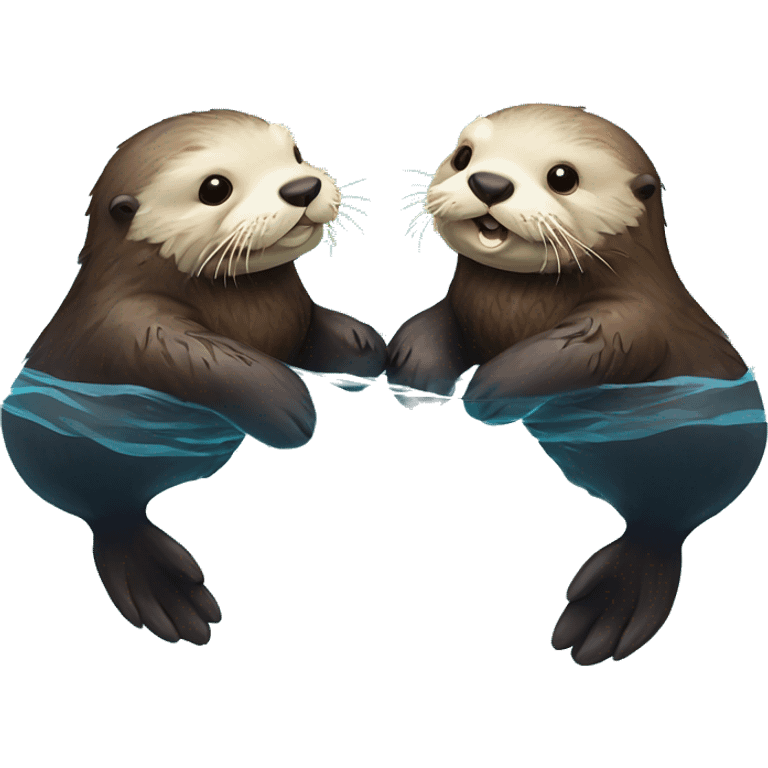 Two sea otters floating in the water on their backs holding hands emoji