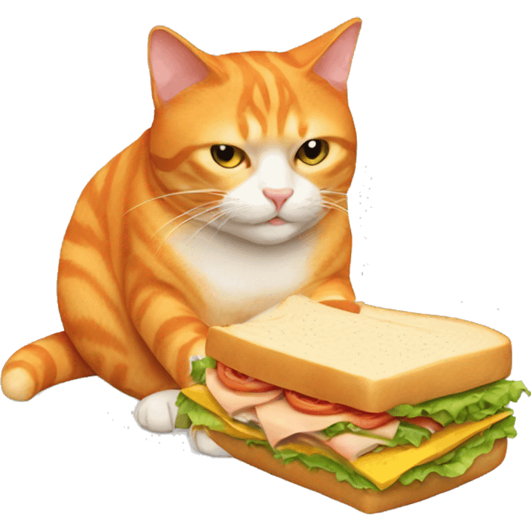 Orange Cat eating a large sandwich  emoji