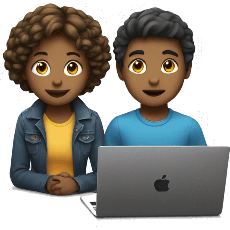 Girl and boy laptop with light above head emoji