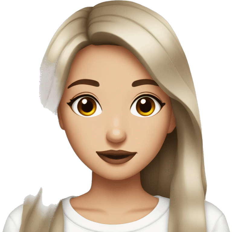 I want brown haired girl i cute white sweater and cute clean girl makeup emoji