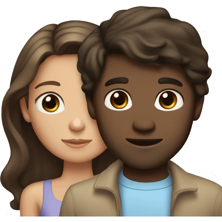 a girl with light brown wavy medium length  ir with her tall dark brown straight hair boyfriend. the girl has hazel eyes and the boy has  blue eyes emoji