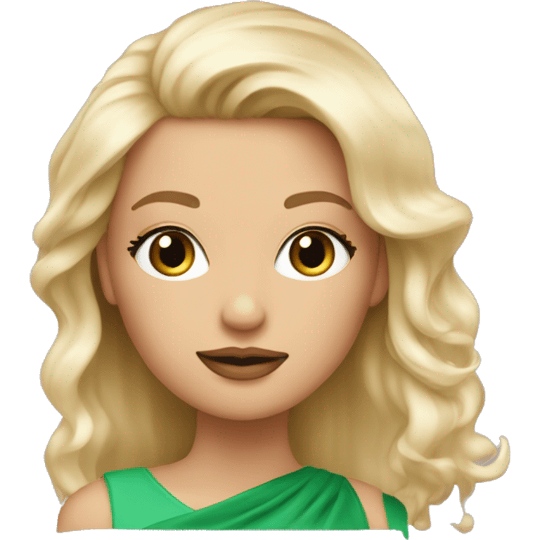 emoji femme blonde cheveux long avec yeux vert, long cils et bouche rosé et bronzer au teint hallé emoji