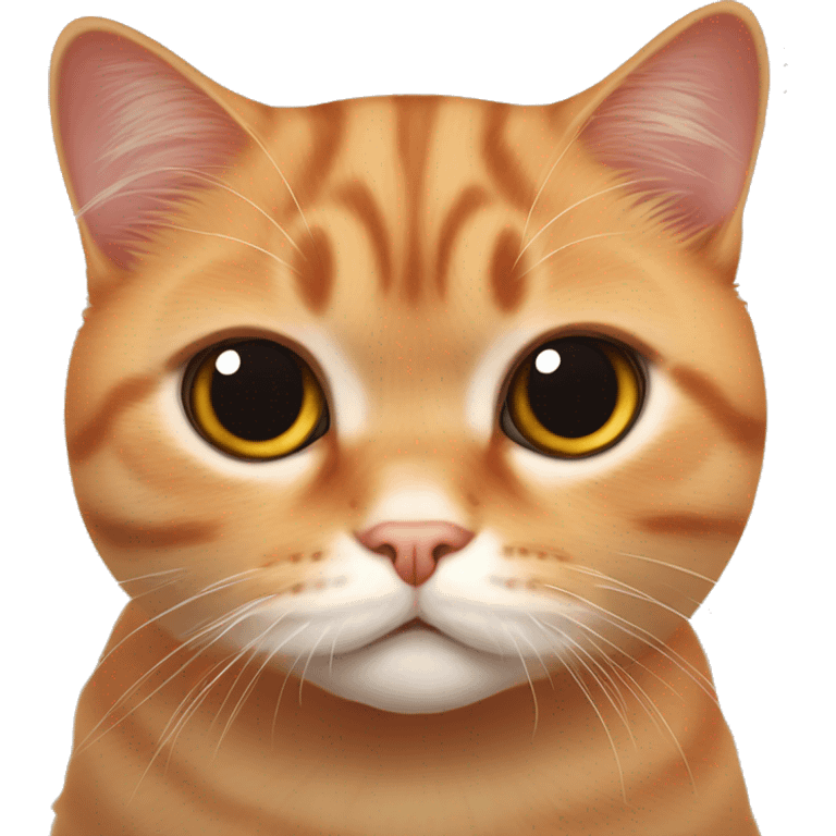 A red Scottish Fold cat. He has big round eyes and characteristic folded ears. He looks straight into the camera. His face looks very cute and curious. emoji