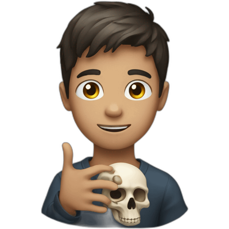 A boy with skull on hand emoji