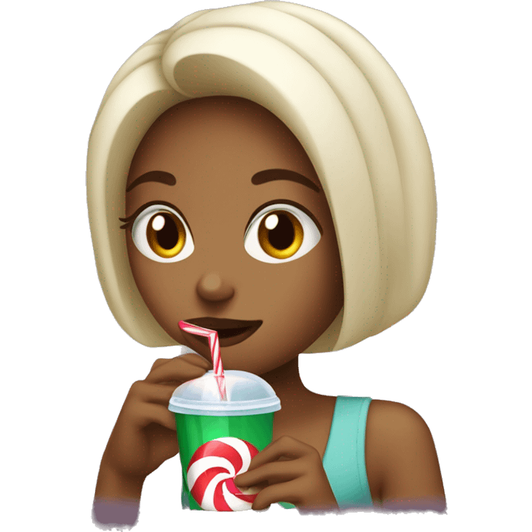 A girl drinking a peppermint drink  emoji