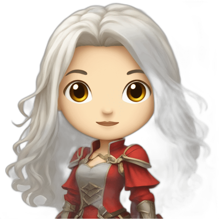 rpg-girl-with-long white-hair and red dress like chibi emoji