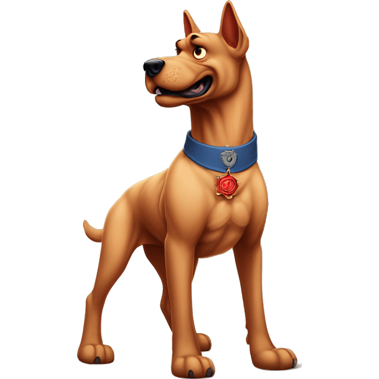 Desert storm hot tall blue eyes Clifford the big red dog muscular with tattoos on arms book illustration as a military call of duty character standing alone emoji