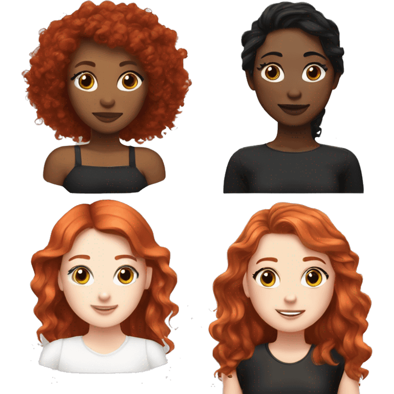 make a girl with straight red hair, and white skin with freckles and eyelashes and next to it a brunette girl with black wavy hair and eyelashes emoji