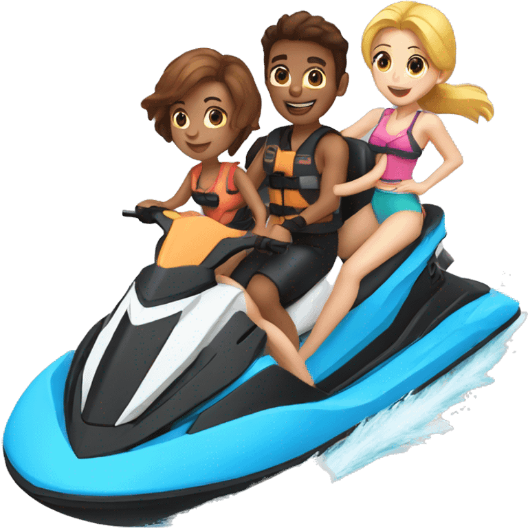 four people (two girls and two boys) on jet ski emoji