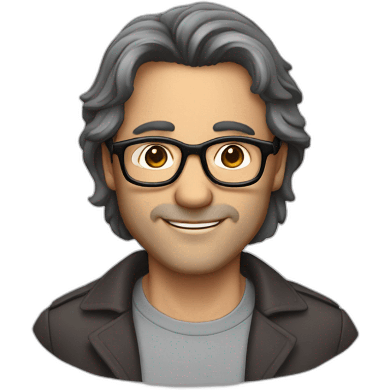 Handsome 50 year old man with dark brown hair and grey streaks. Wears brown glasses emoji