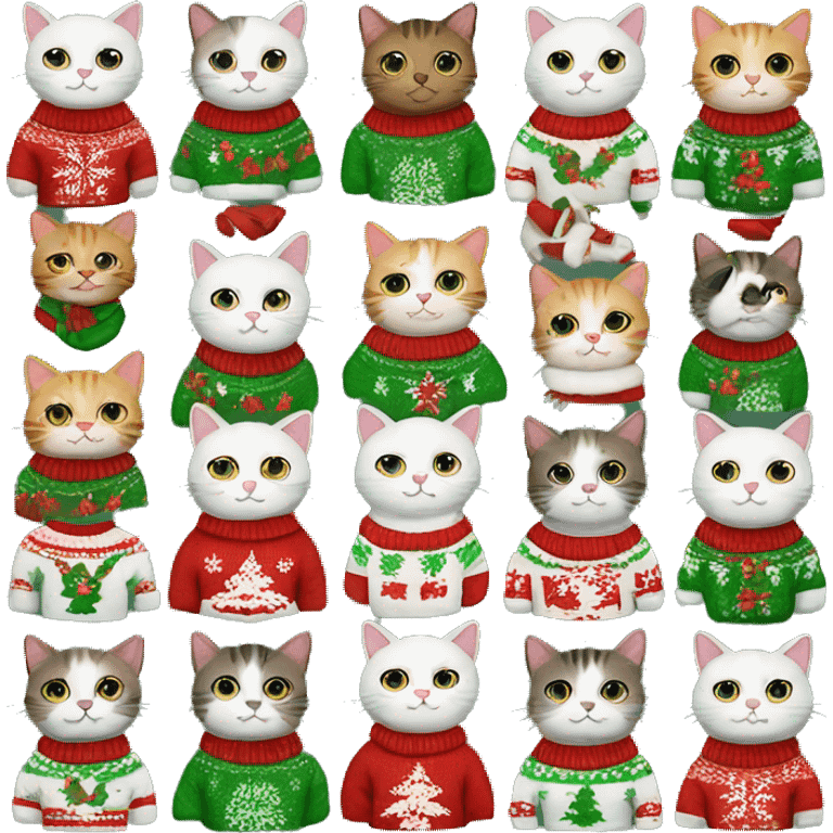 12 happy cats in christmas sweaters emoji