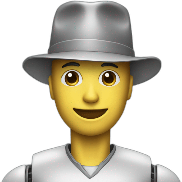 a humanoid robot that has oppenheimer's hat emoji