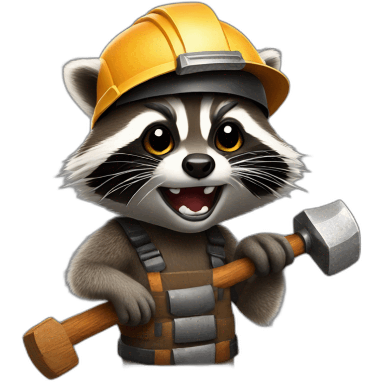 racoon with helmet and hammer emoji