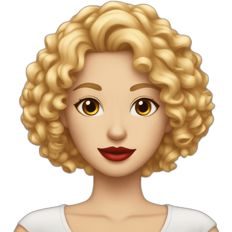 Curly blonde girl red lips cat bengal emoji