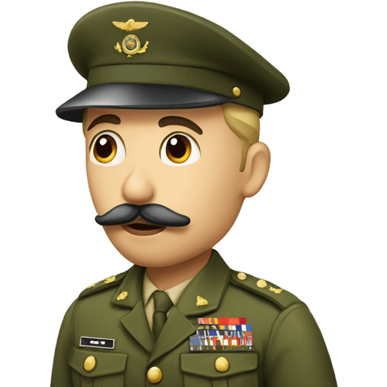 Man in army uniform and mustache shushing  emoji