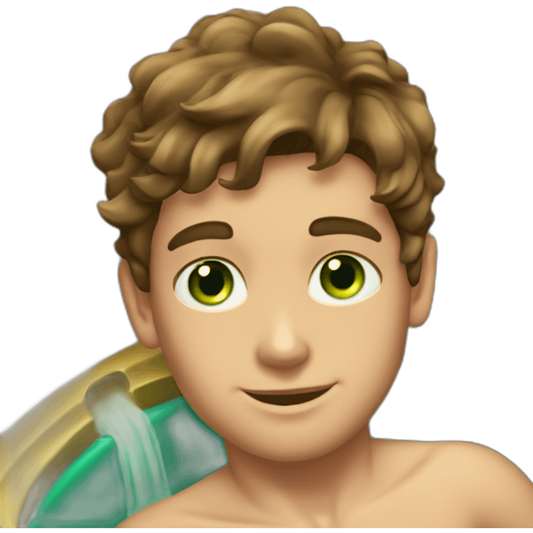 Posh-muscle-boy-brown-hair-green-eyes-pearl-necklace-in-golden-bathtub emoji