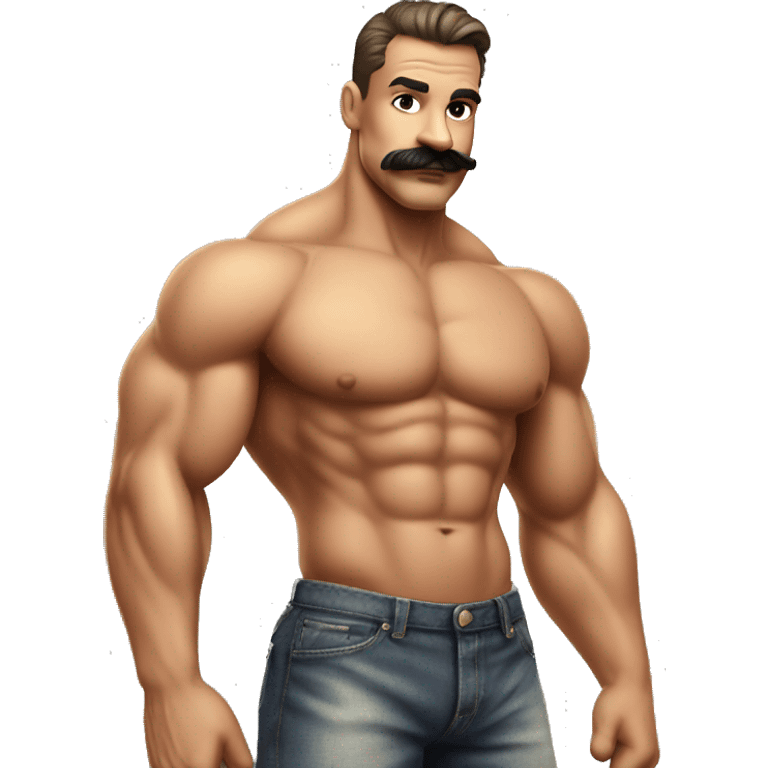 Muscular gay bodybuilder with mustache bikini realistic emoji