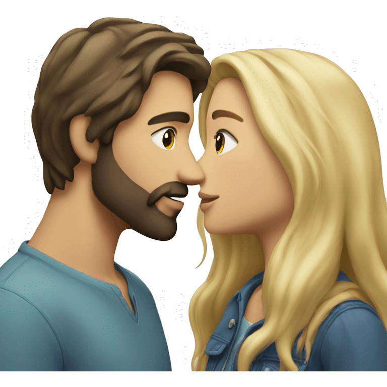 Brunette guy with beard kissing blond girl with long hair emoji