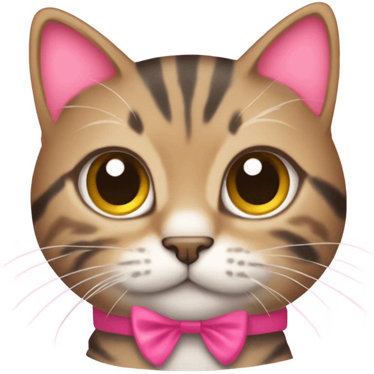 Tabby cat full body pink bow collar emoji