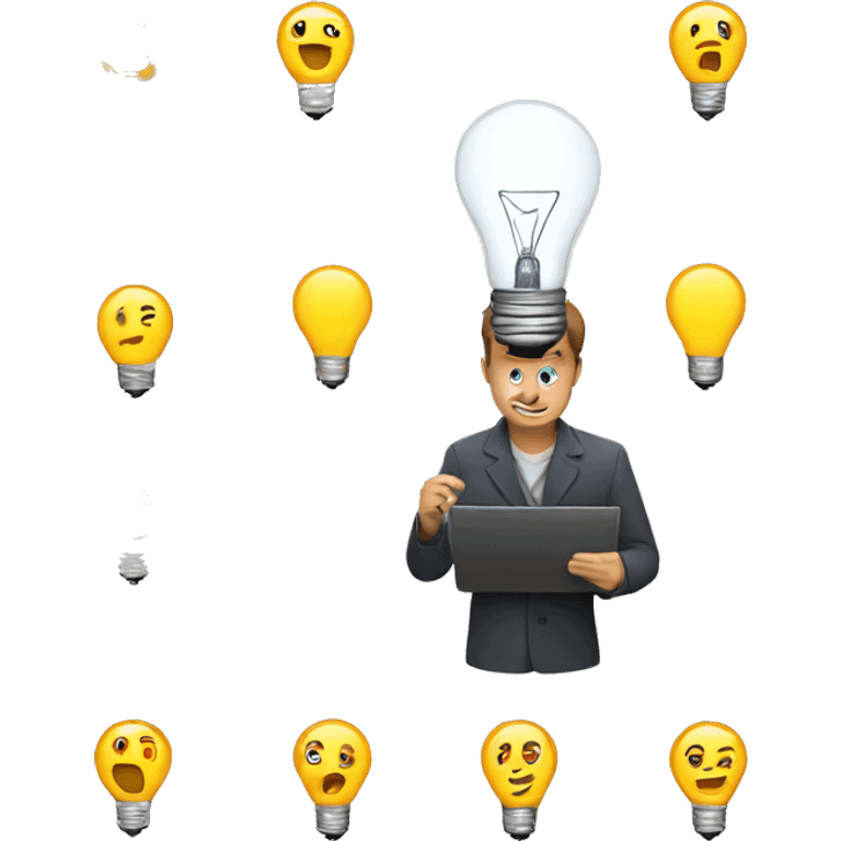 man with laptop and light bulb above head emoji