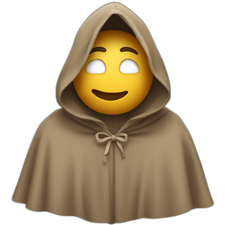 Guy with a hood covering his face, smiling and holding his hands together in a large droopy cloak emoji