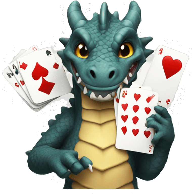 A dragon holding a hand of poker cards emoji