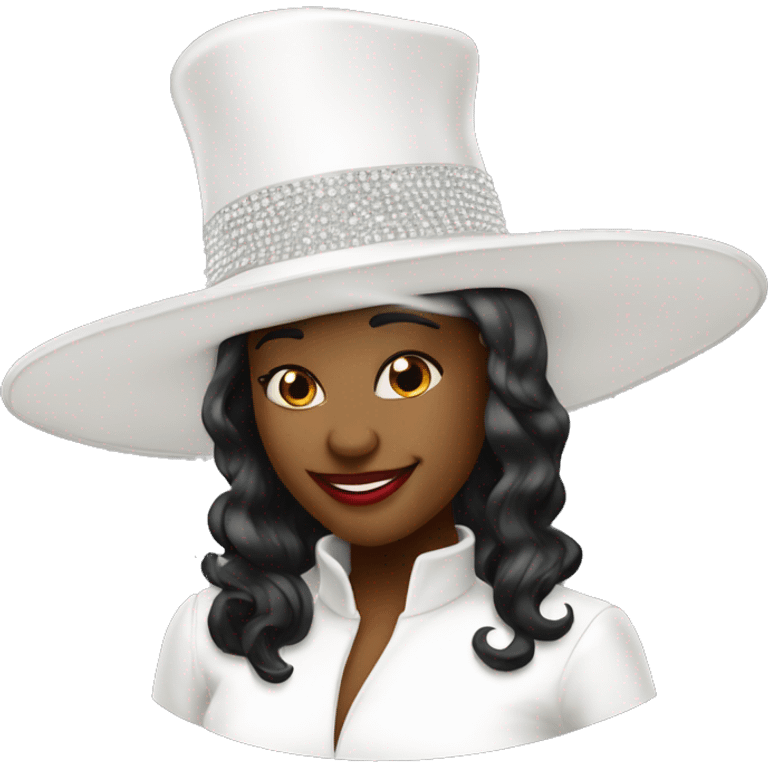 Big white church hat with rhinestones and big brim  emoji