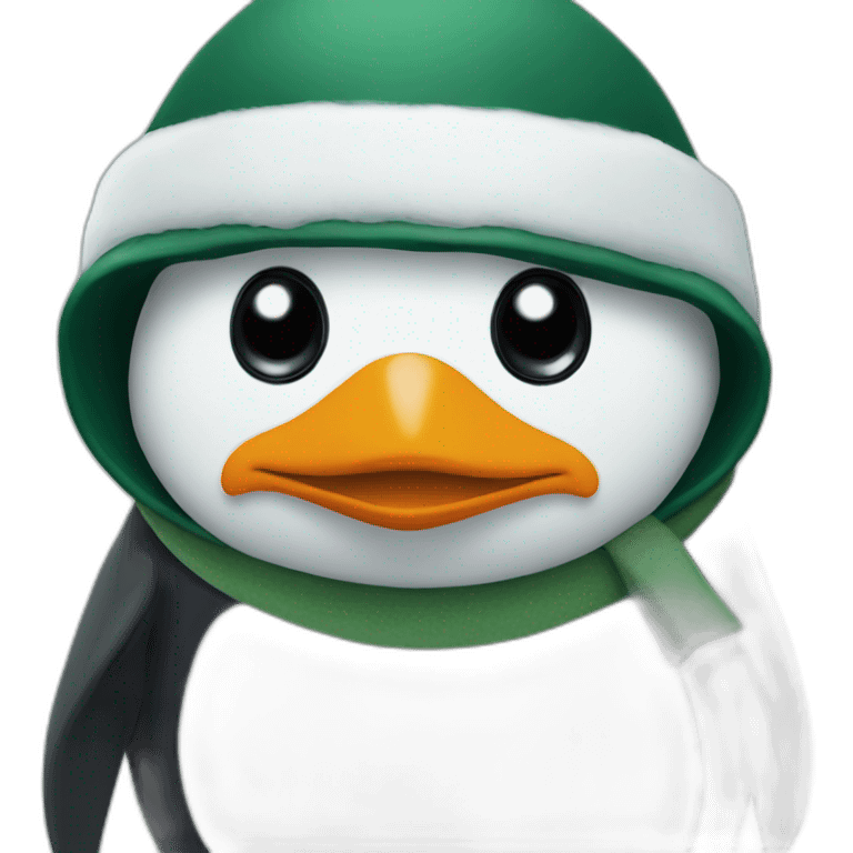 penguin wearing a dark green bunnet emoji