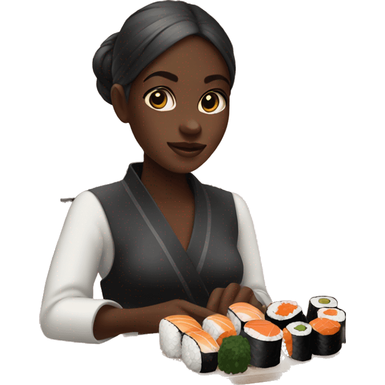 Dark skin girl with sushi emoji