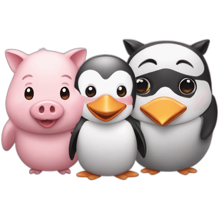 penguin and two pigs emoji