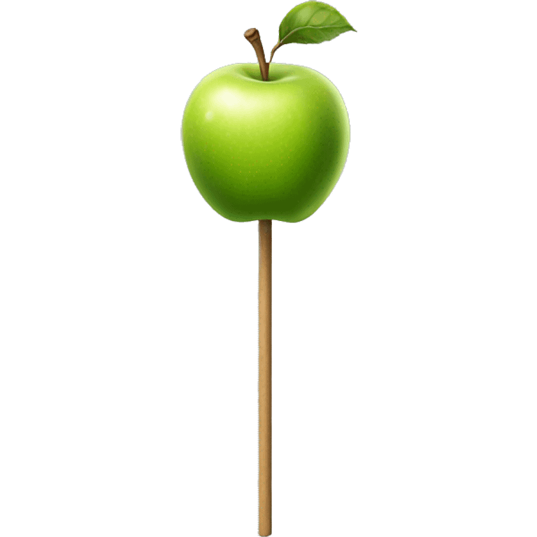 Realistic isolated single Carmelized green apple on a stick.  emoji