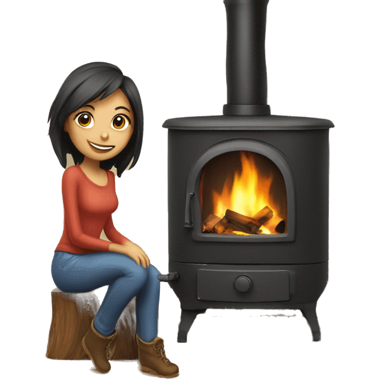 Wood stove with girl emoji