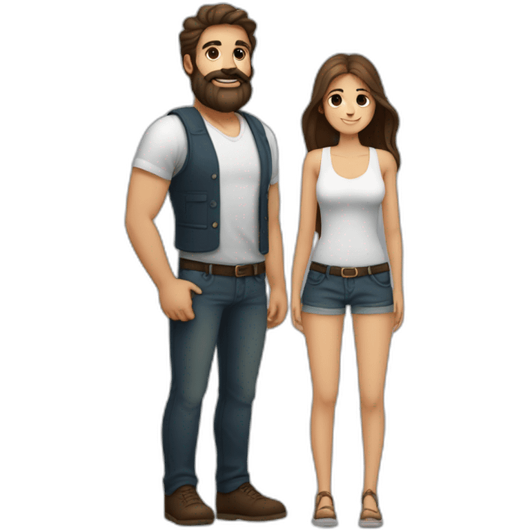 Homme barbe brune avec des abdos et une femme brune avec belles cuisses  emoji